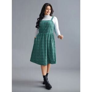 BloomChic Womens 6X 30 Plaid Pinafore Midi Dress Elastic Waist Layered NWT
